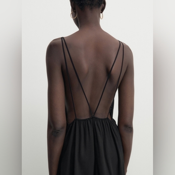 Massimo Dutti Black Sleeveless Open-Back Flowy Maxi Dress Sexy Quiet Luxury - Picture 6 of 13
